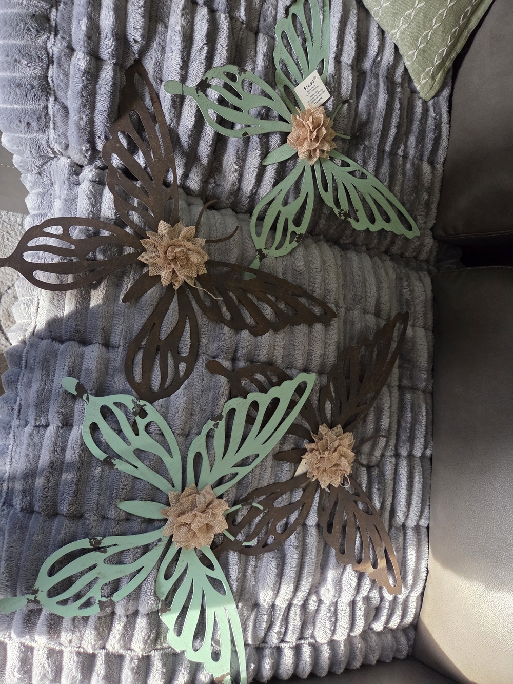 Hobby Lobby Metal Butterfly Wall Decor in Mint Green and Rustic Brown